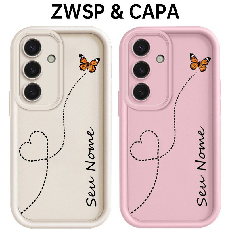 Capa de silicone antichoque para todos os modelos de Samsung Galaxy S20 S21 S22 S23 S24 S25 S26 Borboleta em line art
