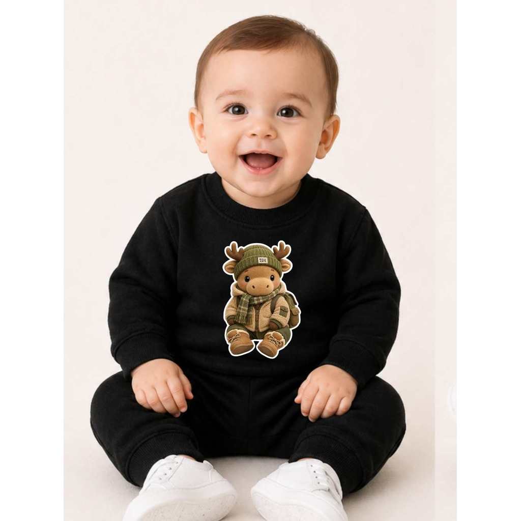 Conjunto Bebê Inverno Moletom Infantil Felpado Estampa Alce Unissex 50% Algodão G ao 4