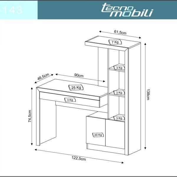 Escrivaninha Mesa Escritório com Estante ME4143 1 Gaveta 2 Portas 122,5cm Branca Branco
