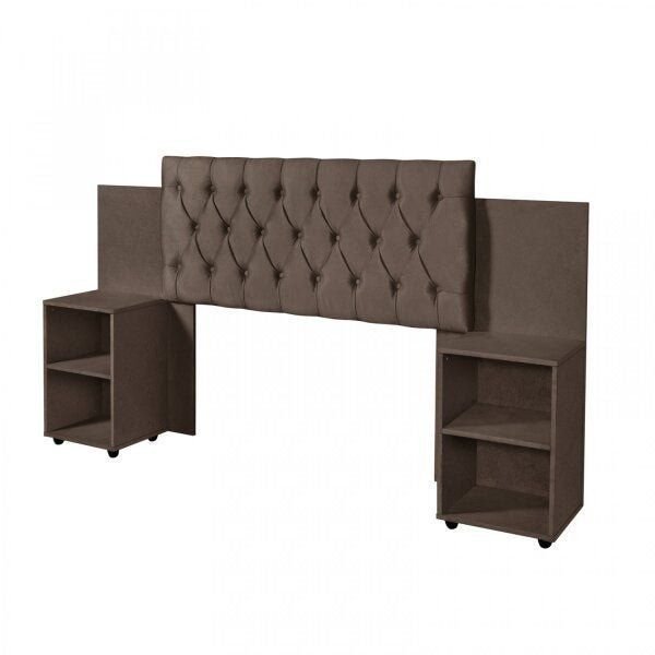 Cabeceira para Cama Box Aveludada com Mesa de Apoio Classic Marrom Chocolate