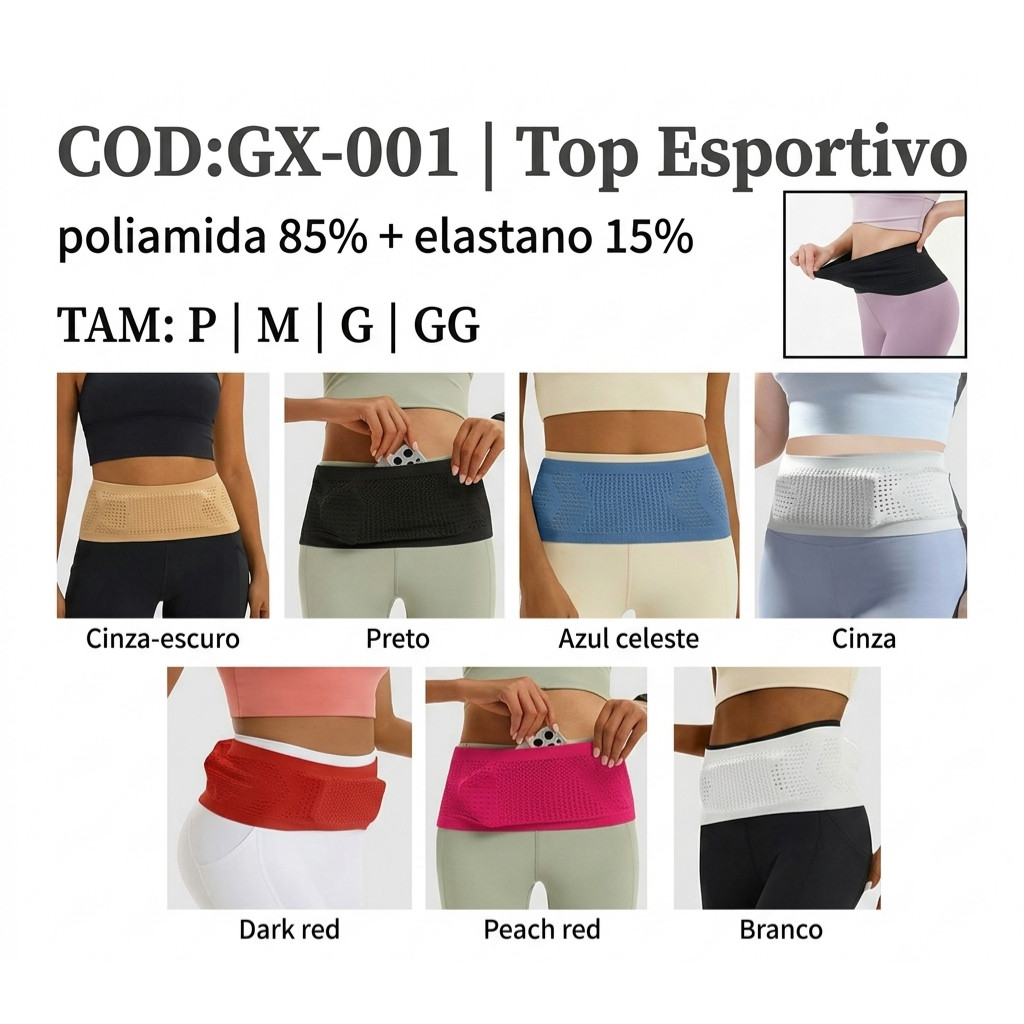 Pochete de Cintura Esportiva Invisível Ajustável Academia Corrida Cinto Porta Celular Objetos Elástico GX-001
