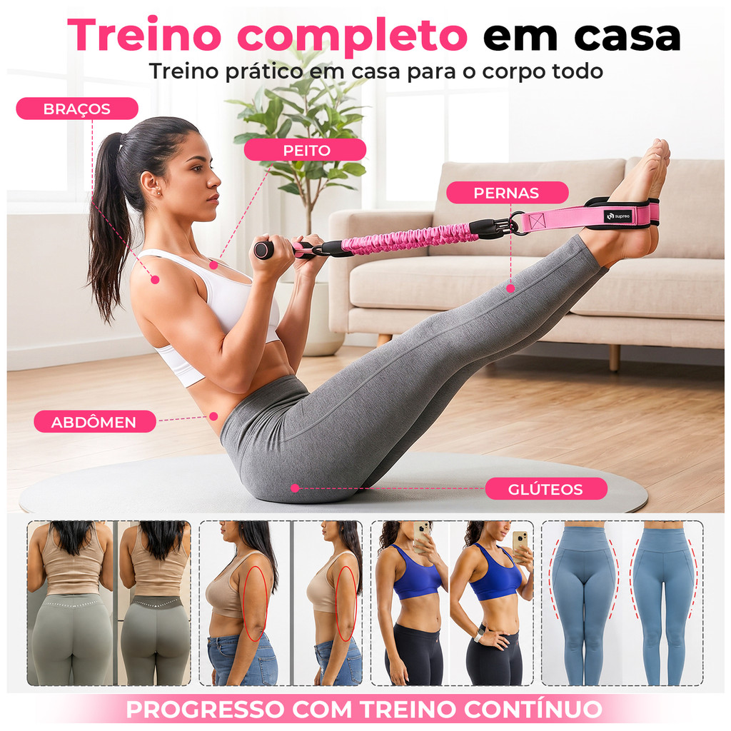 Extensor Elástico Com Pedal 3 Tensões Regulável Equipamento Fitness Treino Funcional Musculação
