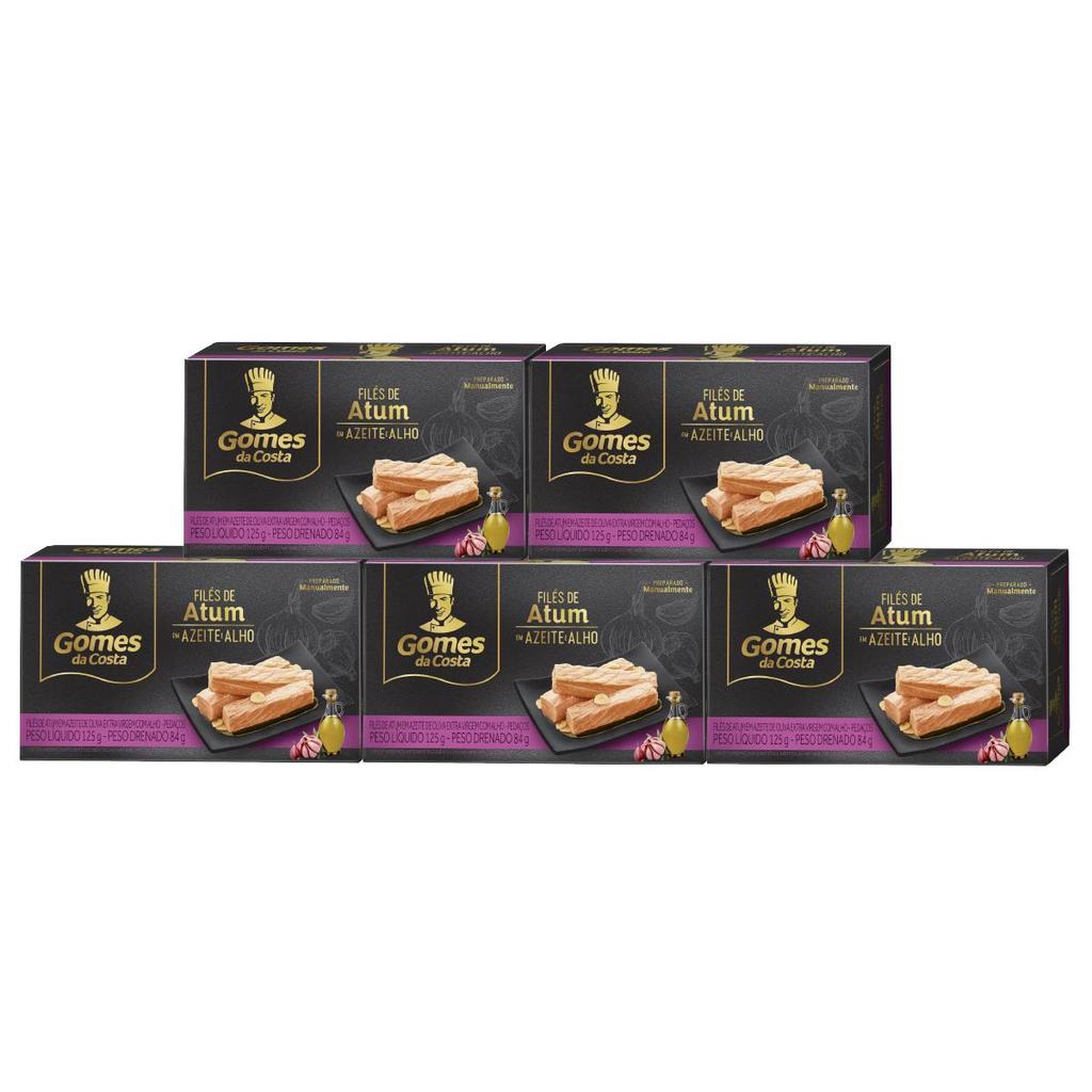 Kit 5 UN - Filés de Atum em Azeite de Oliva com Alho - Palitos - 125g - Gomes da Costa