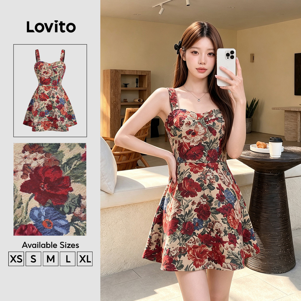 Lovito Floral Férias Vestido Vintage Multicolorido Para Primavera/verão Para Mul