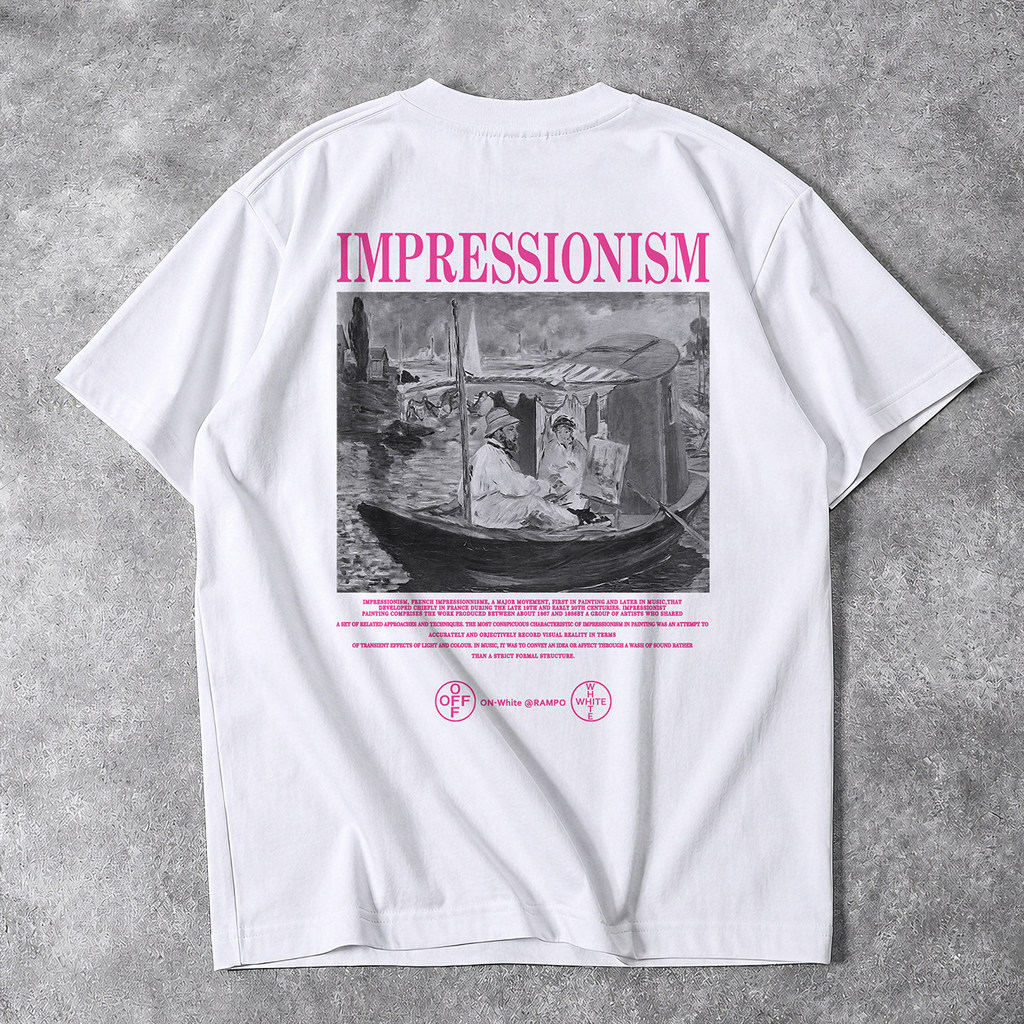 Ins Europeu Americano Impressionista Pintura A Óleo Voltar Impresso Camiseta Homens Mulheres Puro Algodão Respirável Sol