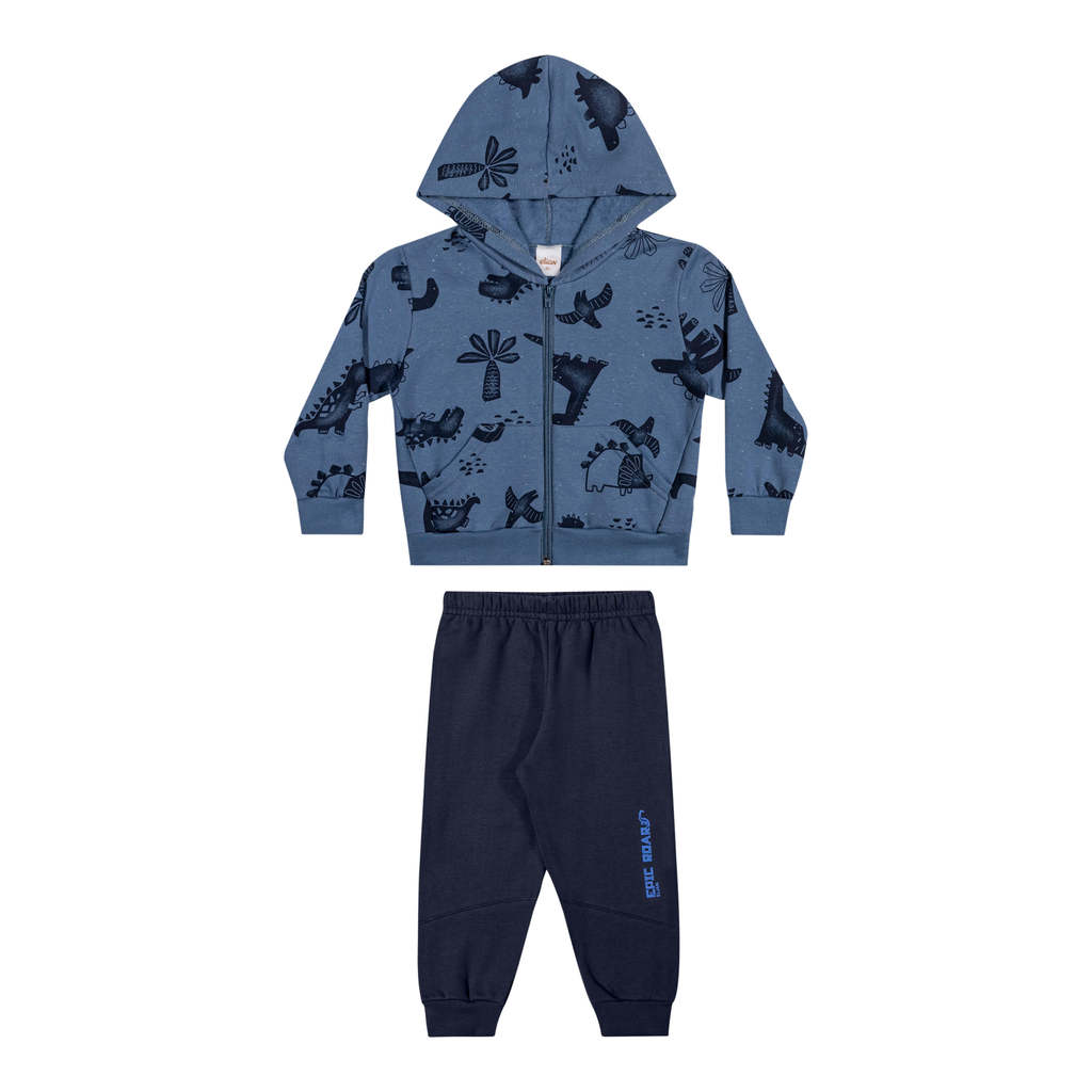 Conjunto Infantil Menino Dino Moletom Botonê Elian Azul