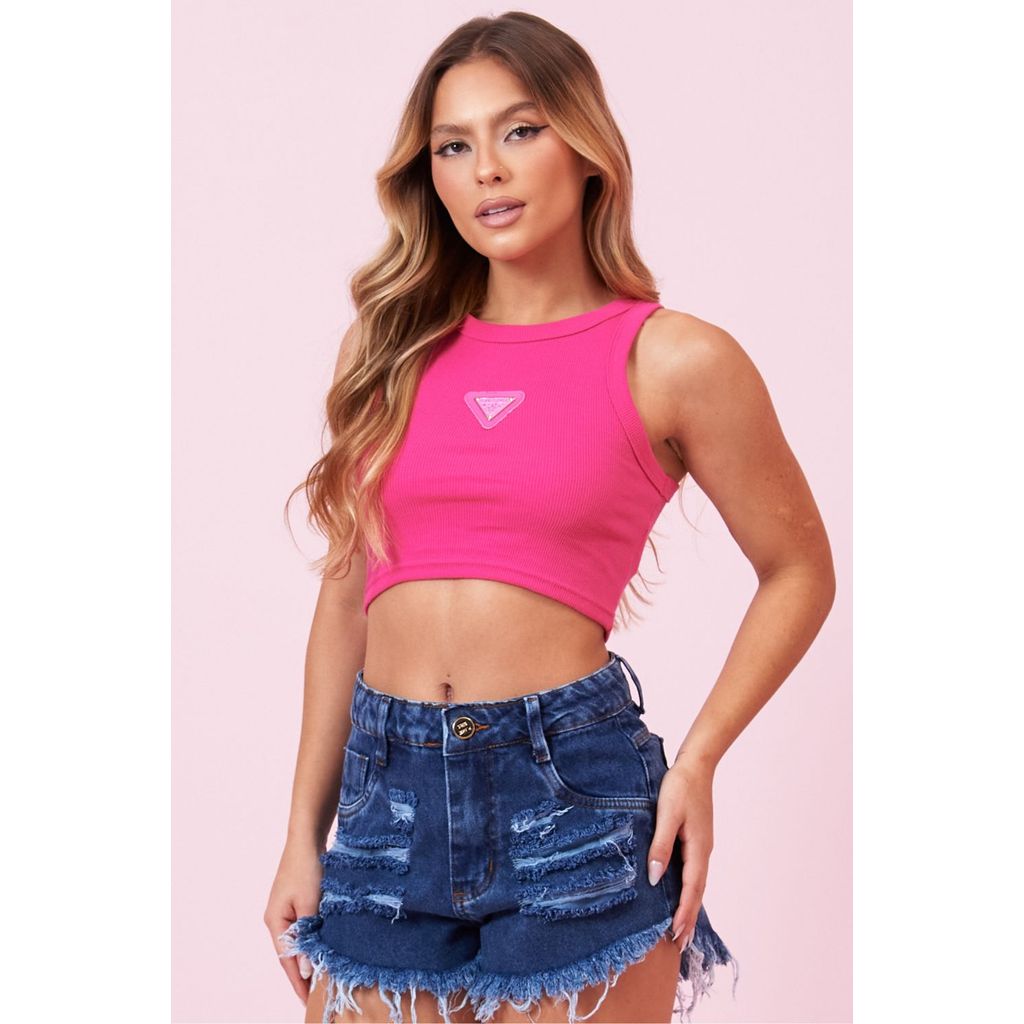 Cropped Feminino Com Aplique Logo Planet Girls Pink