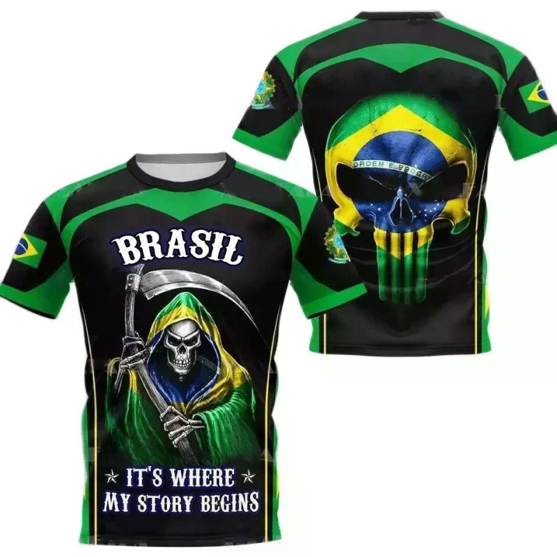 3D Impresso Bandeira Do Brasil T Camisa Masculina Padrão De Futebol Brasileiro Camisetas Verão Esportes De Rua Em Torno 