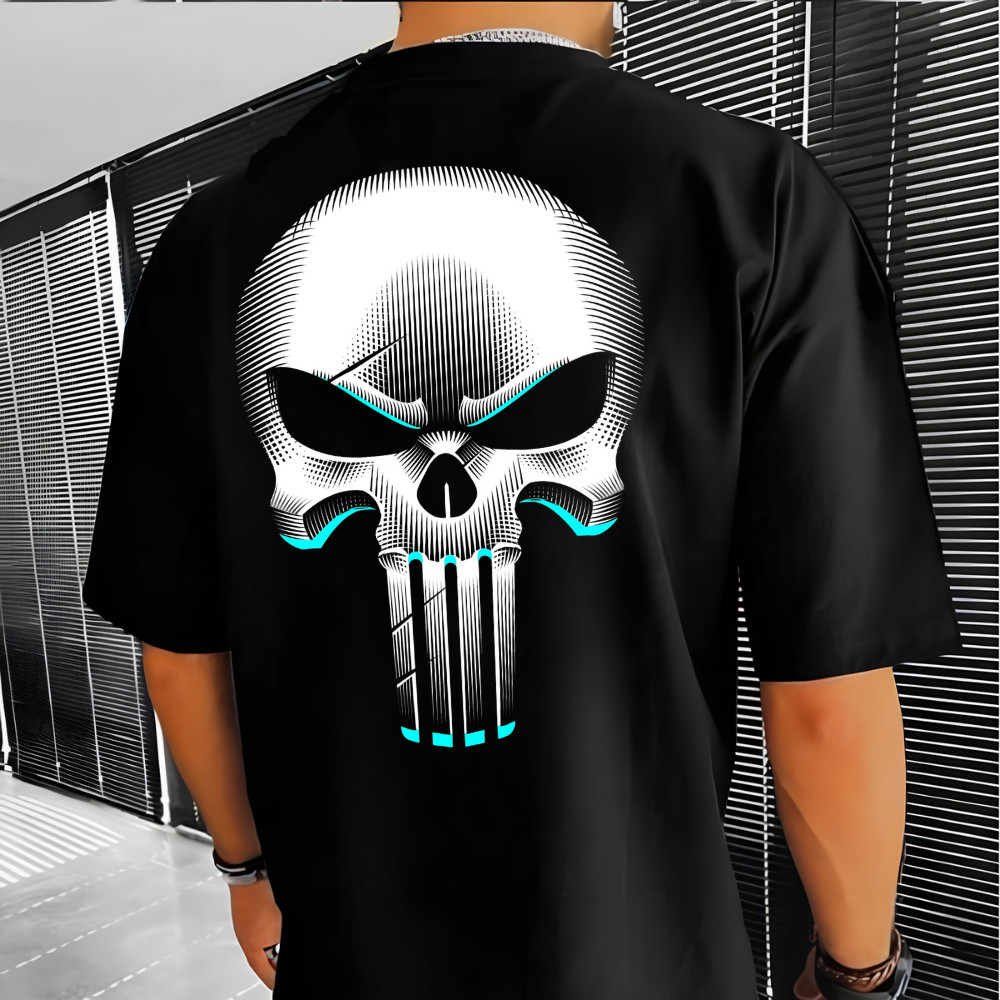 Camisa Masculina Oversized 100% Algodão Estampada Justiceiro Camiseta Streetwear Confortavel Para Dia A Dia