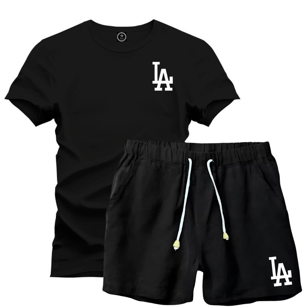 Conjunto Camiseta 100% Algodão + Bermuda Tectel L.A Kit Premium Pormoçao De Verao
