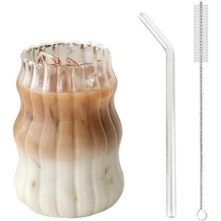 Copo de Café Gelado Maritown com Canudo, 18 oz, Copo de Vidro Transparente com Canudo de Vidro e Escova de Limpeza para 