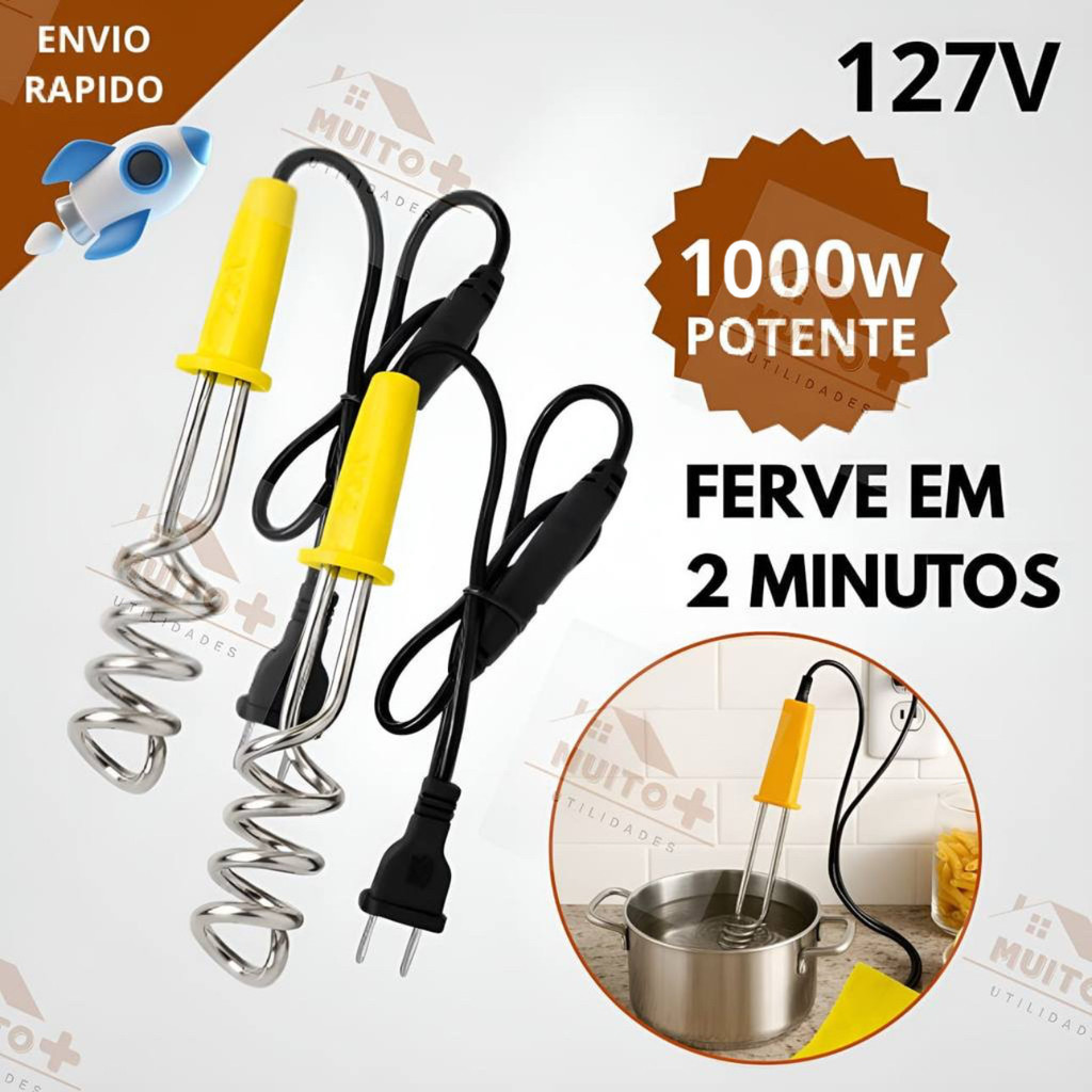 Aquecedor de Agua 1000 Watts POTENTE Ebulidor Elétrico Portátil 110V Mergulhão Alta Qualidade