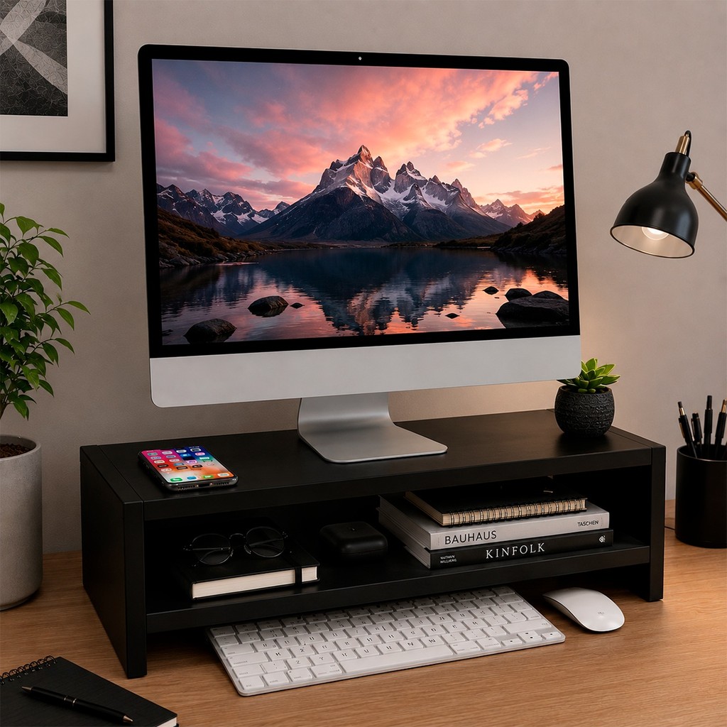 Suporte para Monitor MDF 50cm x 20cm x 15cm / 10cm - Ergonômico Mesa Computador Escritório Base Tv Notebook Quarto