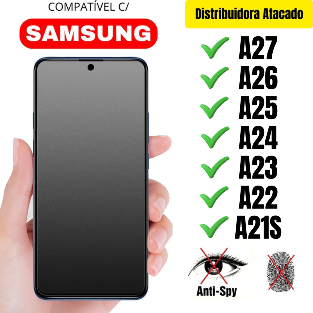Película Cerâmica Fosca Privacidade 3D P/ Samsung A27 / A26 / A25 / A24 / A23 / A22 / A21S Matte AntiSpy