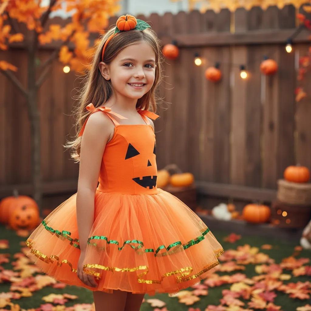 Fantasia de Abóbora Infantil Com Tiara de Halloween