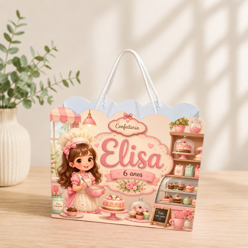 Sacolinha Personalizada Confeitaria Pegue e Monte Lembrancinha Aniversário Infantil Mimos Festa