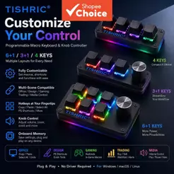 Teclado Mecânico Mini TISHRIC RGB USB 3+1/4/6+1 Teclas Macro Compatível com Jogos para Atalhos do Photoshop Copiar e