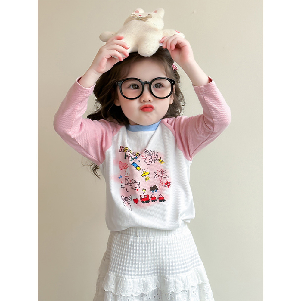 Meninas primavera manga comprida camiseta puro algodão crianças estilo ocidental camisa de fundo 2026 novo estilo roupas