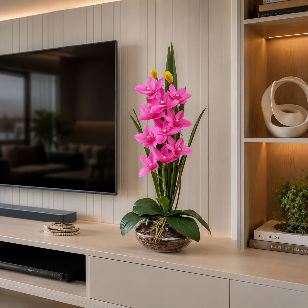 Arranjo Flor Orquídea Luxo Realista Diversas Cores Casa Escritório Flor Artificial Sustentável