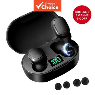 Fones De Ouvido Sem Fio E6S TWS Bluetooth Fone Display LED 9D Som Estéreo Redução Ruído C…