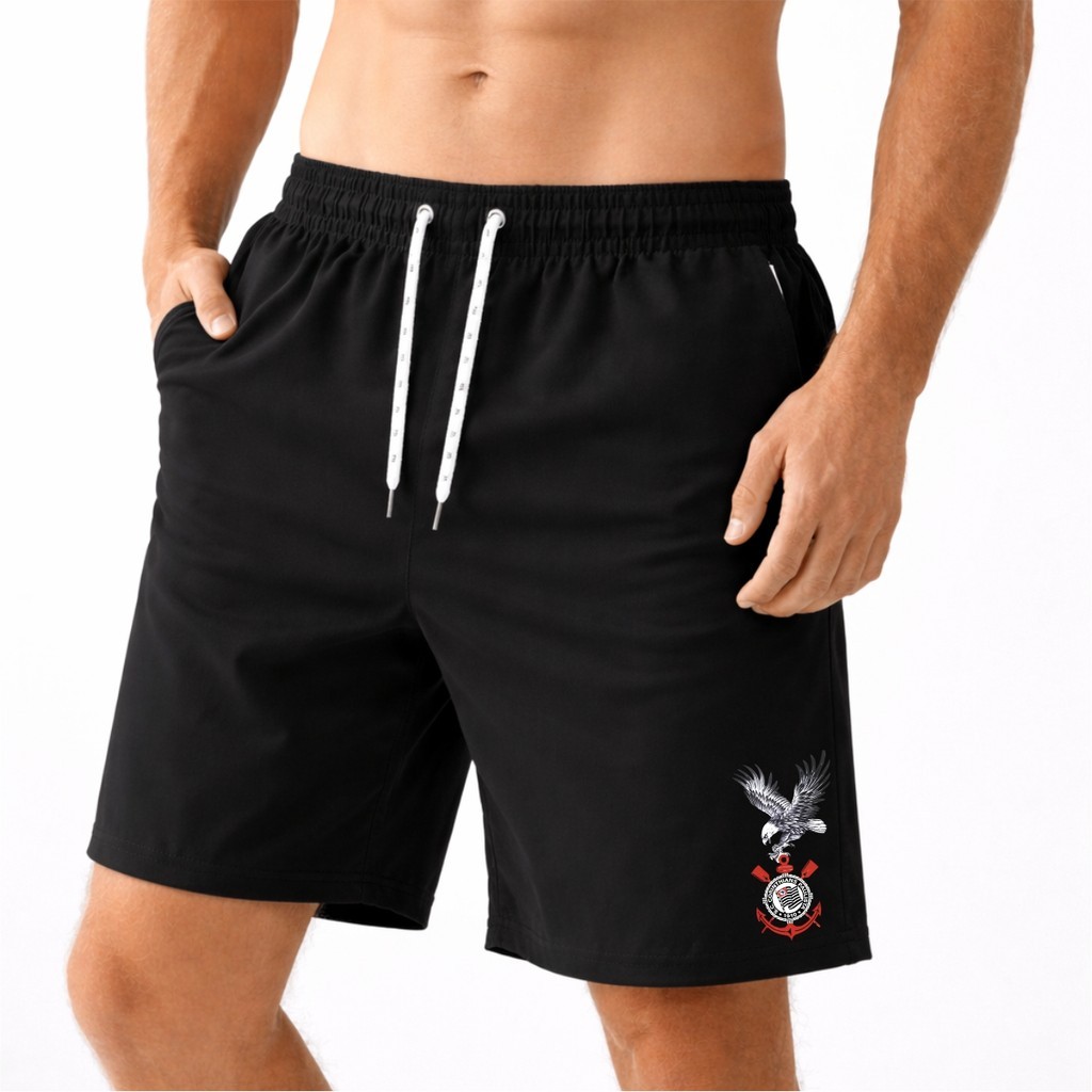 Bermuda Shorts Elastano GAVIÕES 01 Masculina Tactel Treinos Academia Corrida Esportes Confortavel