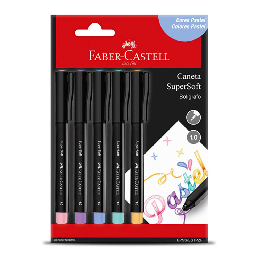 Caneta hidrográfica Supersoft Pen 1.0mm pastel BPSS/ESTPZF\356578 com 5 unidades Faber-Castell