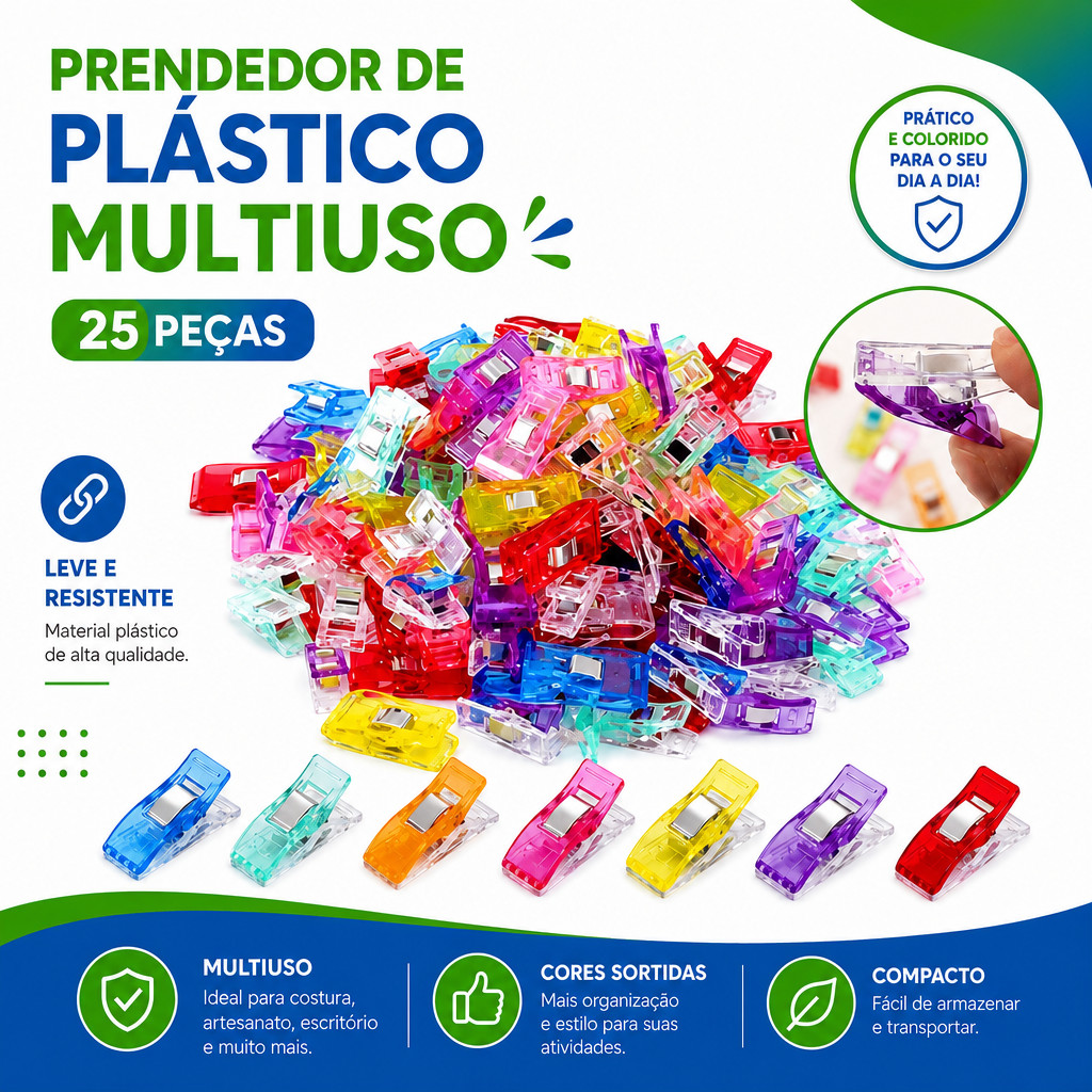 50PCS Clipes de Costura Coloridos Multiuso Plástico para Artesanato e Decoração de Festa