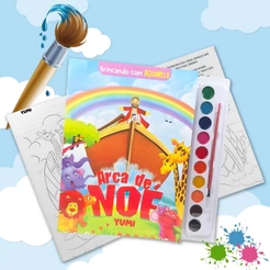 Livro Infantil Desenho Para Colorir Com Aquarela A Arca De Noé | Histórias Da Bíblia 10 cores + Pincel