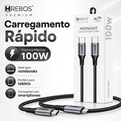 Cabo Tipo C 100W USB P/ Tipo C Turbo 1m 2m Android, IPhon 15 16 17 Tablet Notebook