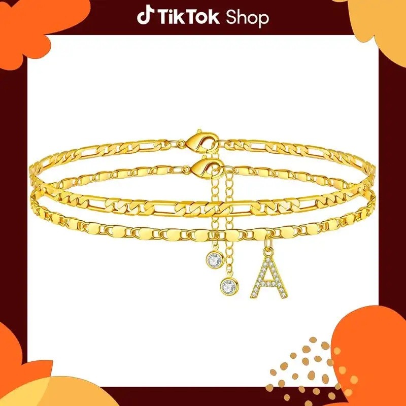 Pulseiras de Tornozelo em Camadas com Letras GANIA para Mulheres, Conjunto de Tornozeleiras Delicadas com Pingente de In
