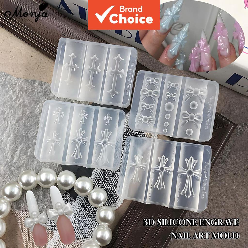 Molde de Silicone 3D de Borboleta com Laço, Cruz, Pérolas e Acabamento Cromado para Arte em Unhas, Reutilizável,