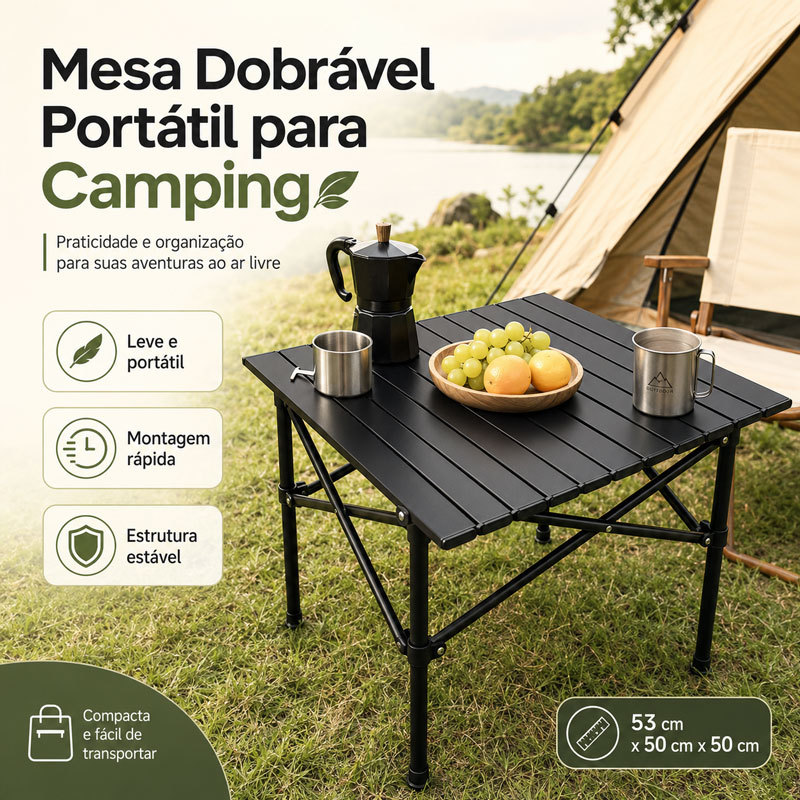 Mesa Dobrável Camping Portátil Tampo Aço Carbono Outdoor Resistente 53CM
