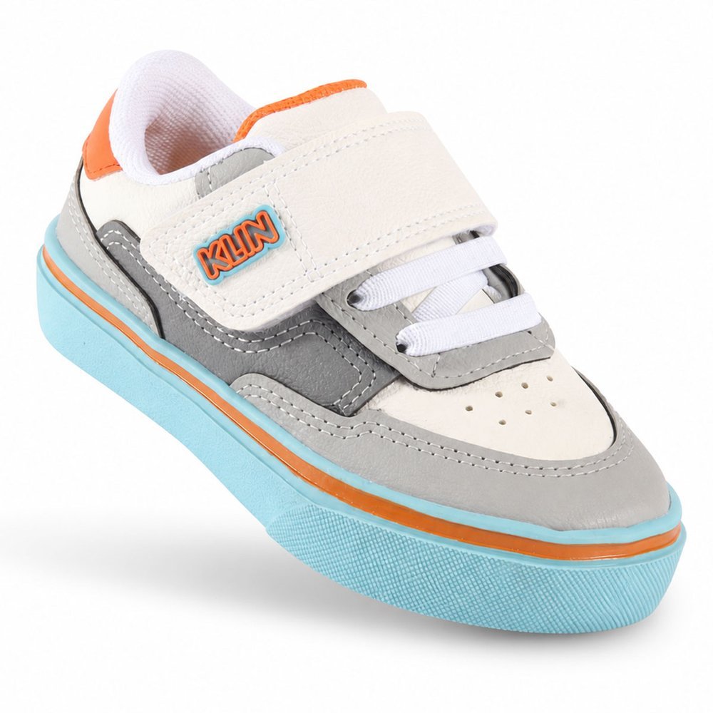 Tênis Infantil Klin Freestyle Escolar Casual Calce Fácil Elástico e Velcro Off-White e Azul — imagem 2 de 2