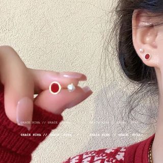 | 【cartelas de brincos feminino】 | kit brinco aço inoxidável ♜Simples Retro quatro peças brincos de pérola novo estilo 2