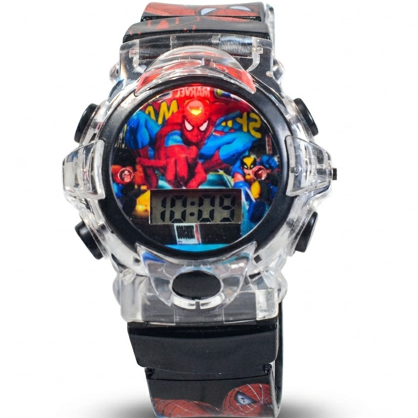 Relógio Infantil Digital Homem Aranha Sonic Frozen Patrulha Canina Batman Luz Menino Menina LED