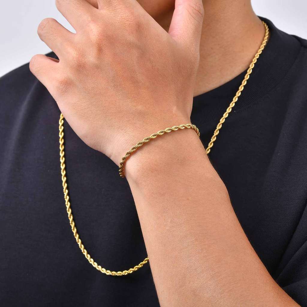 Vnox Conjunto De Joias Com Corrente De Corda Dourada, Colar E Pulseira, Torcida De Aço Inoxidável, Moda Masculina Fem · foto 2