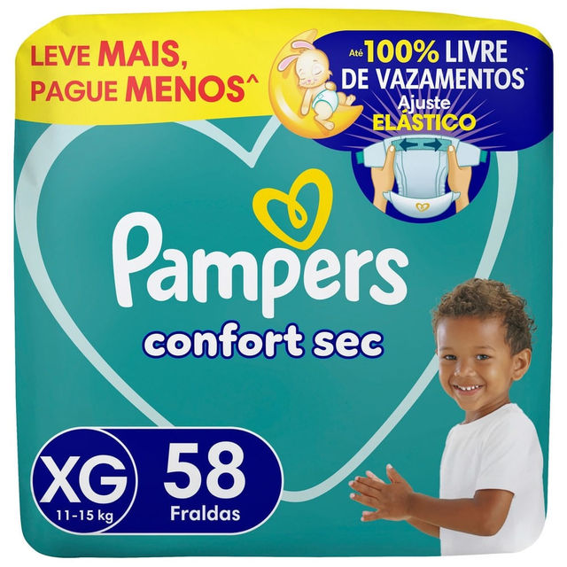 Fralda Pampers Confort Sec Tamanho XG 58 Unidades Leve Mais por Menos