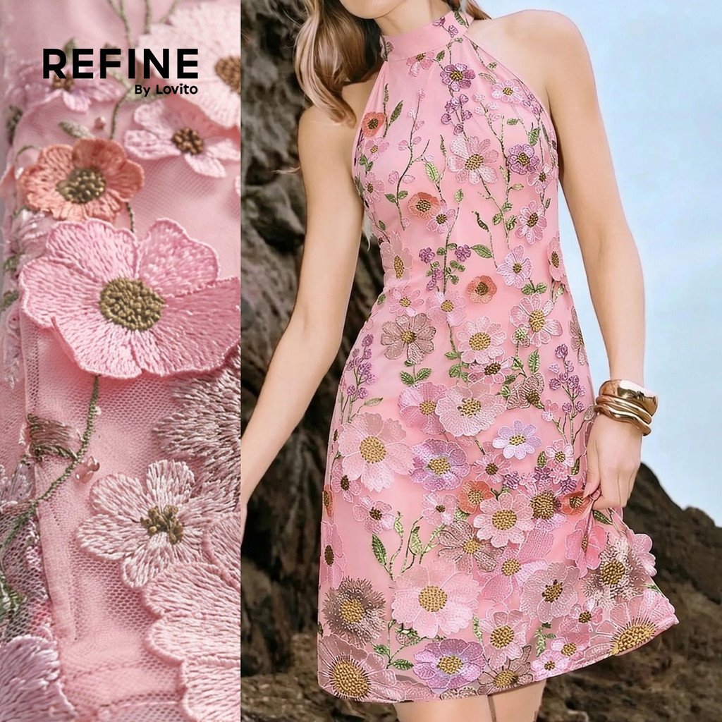 (New Arrival) (Refine by Lovito) Vestido Elegante com Na Primavera/verão Rosa pa