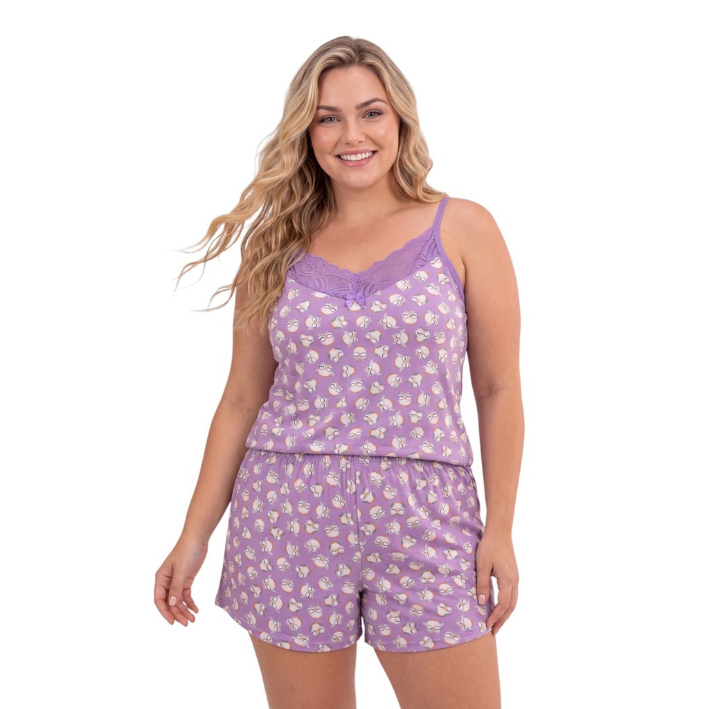 Baby Doll Plus Size Feminino Suede Renda Regata Alça Fina Estampado 48 50 52 Leve, Macio Confortável