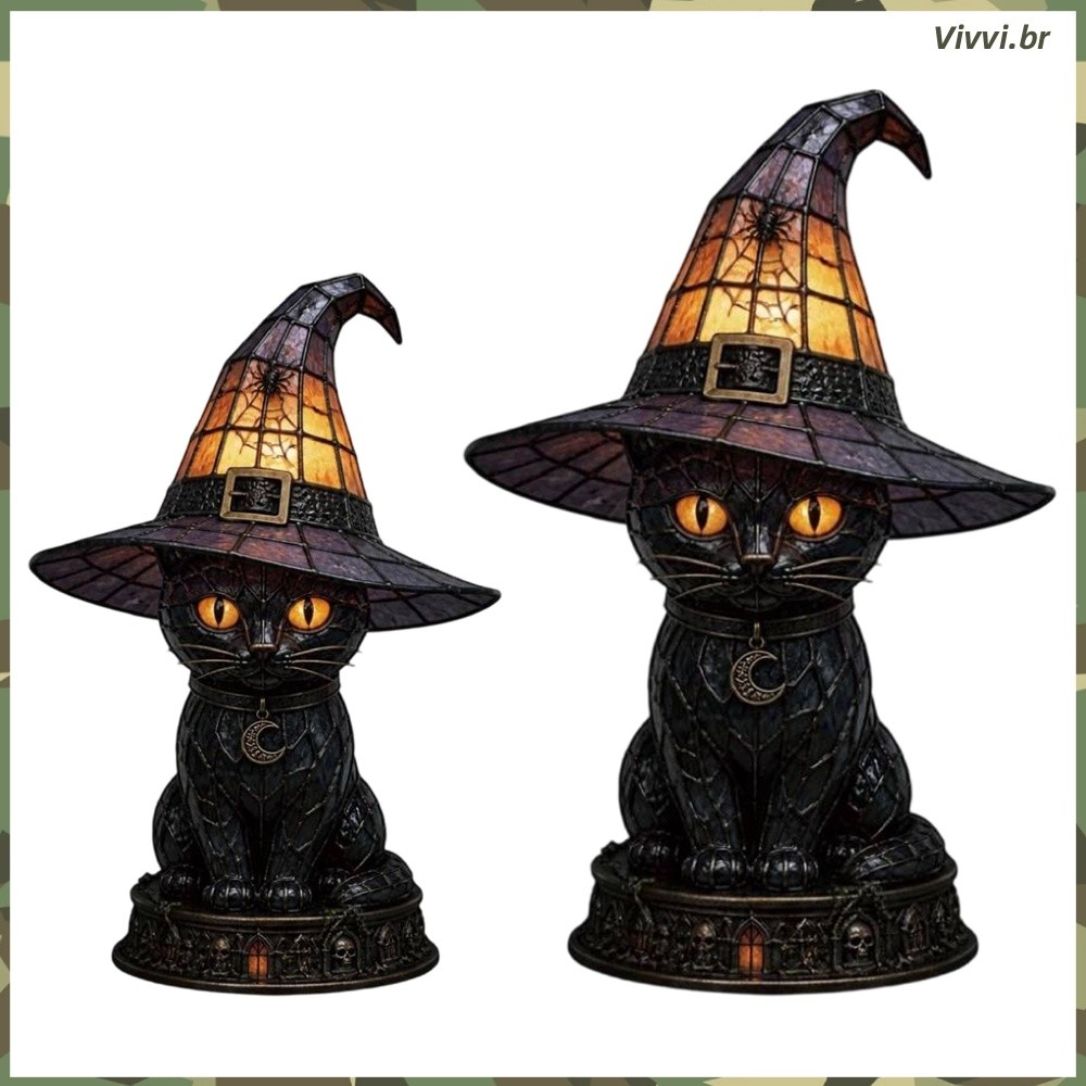 Luz De Chapéu De Bruxa Com Pingente De Lua Destaque De Resina De Gato Preto Para Espaço De Estar _VVI