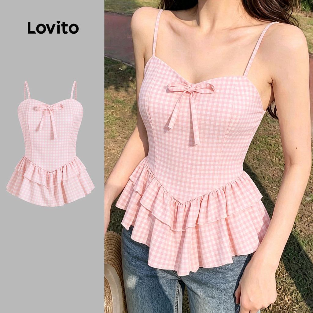 (New Arrival) Lovito Blusa Elegante Coreano Zíper E Laço Em Duas Camadas Primave