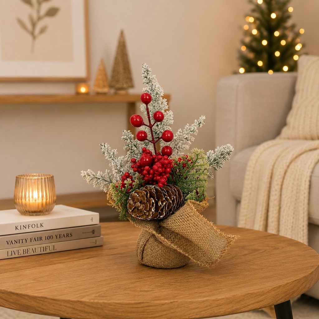 Enfeite De Natal Mini Arranjo Decorativo 23cm Para Mesa