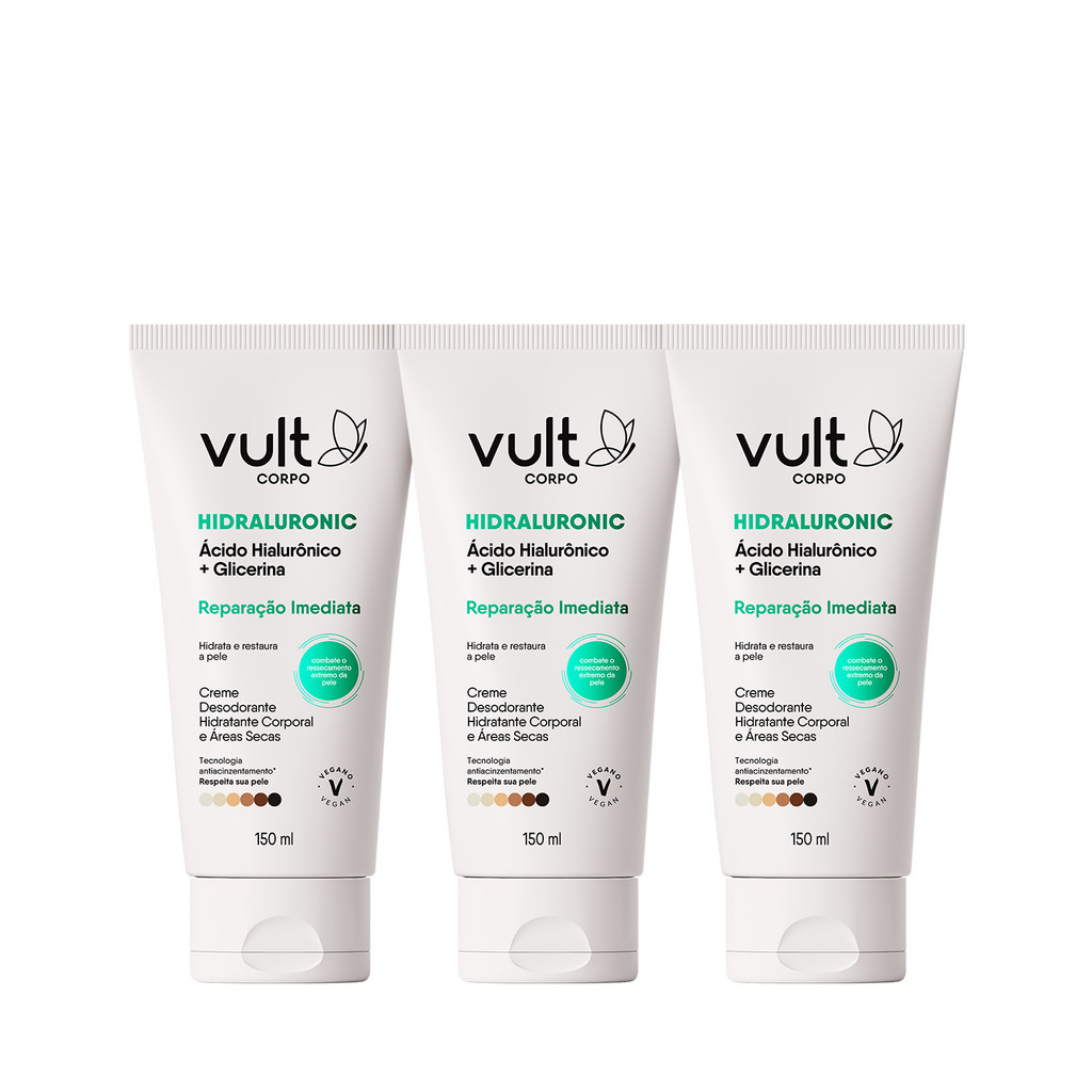 Kit Vult Corpo Hidraluronic Reparação Imediata Áreas Secas - Creme Desodorante Hidratante Corporal (3 Unidades)