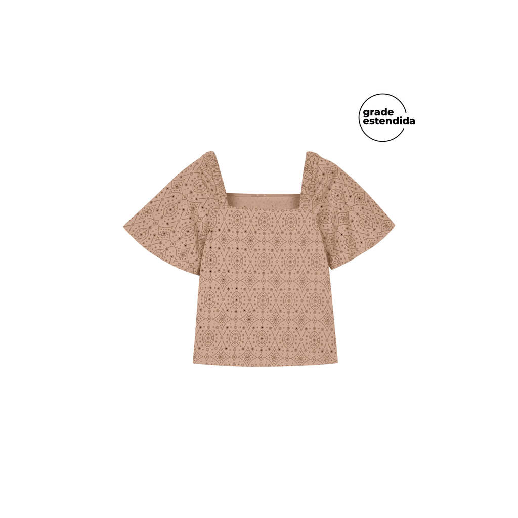 Blusa Feminina Devorê Manga Ampla Marialícia Marrom