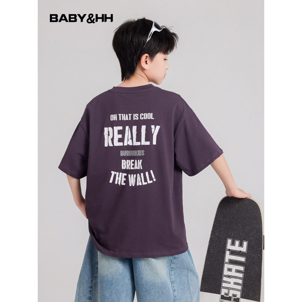 Meninos verão estilo coreano puro algodão solto manga curta camiseta 2026 novo estilo crianças meninos gelo meia manga H