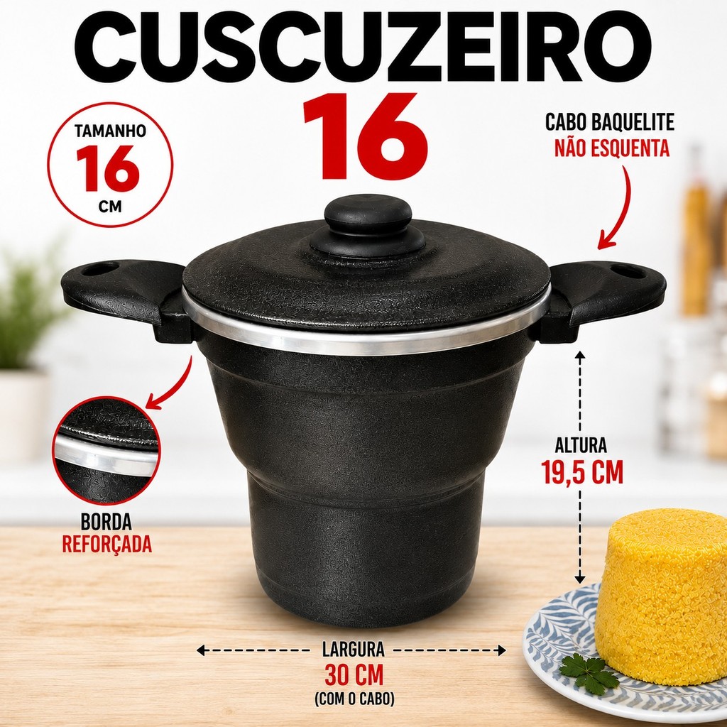 Cuscuzeiro em Alumínio Reforçado N°16 – Panela Tradicional Nordestina​