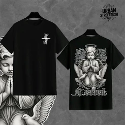 Camiseta Masculina Camisa Masculina Streetwear Anjo BLESSED Blusa Algodão, Estampa Elegante e Visual Imponente