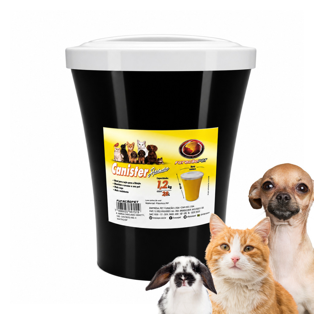 Canister Porta Ração 1,2kg Redondo Com Tampa Cor Preto