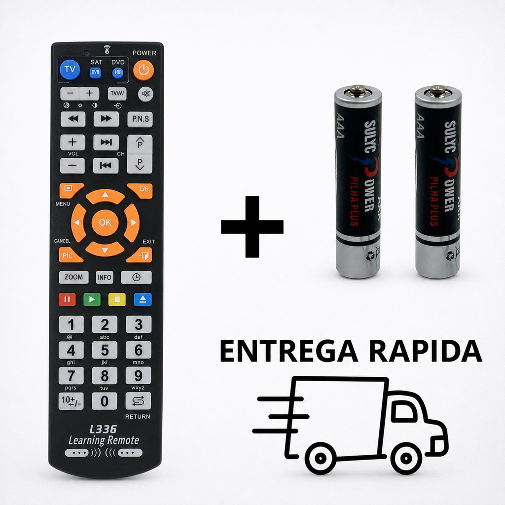 Controle remoto universal com função de aprendizagem para TV/CBL/DVD/SAT