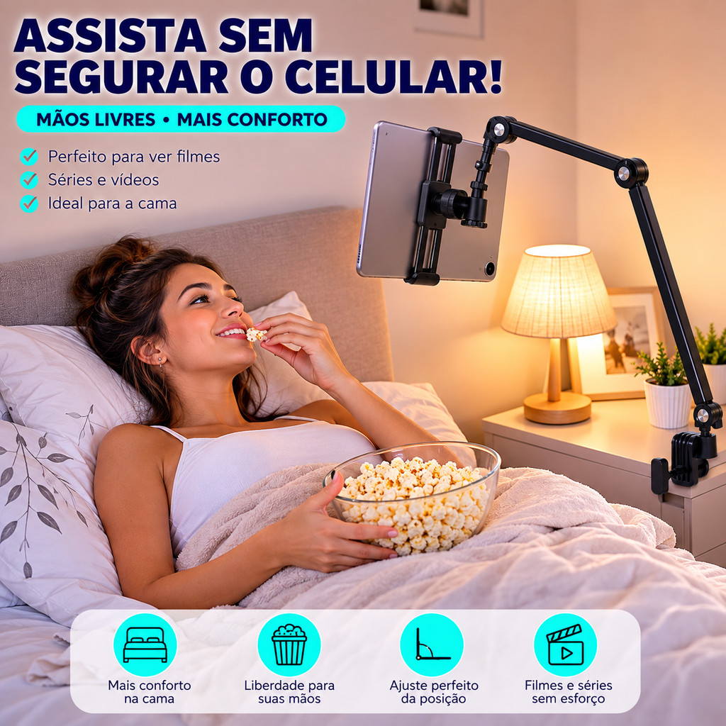 Suporte Articulado Celular Tablet Mesa Grampo Ajustável Mãos Livres